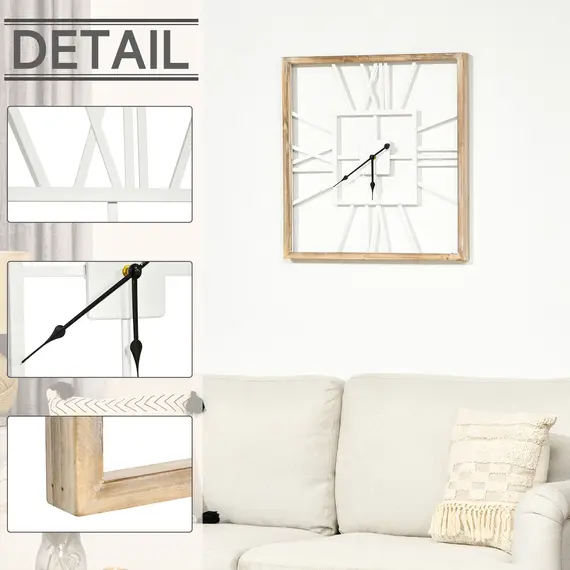 Buy Vintage Large Wall Clock with Roman Numerals, 60cm/24 Inch Silent Non Ticking Metal Wood Clocks for Living Room Kitchen, Distressed White, 4 image