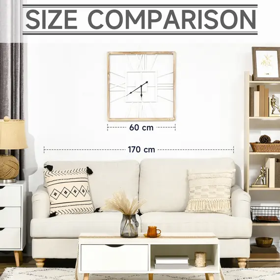 Buy Vintage Large Wall Clock with Roman Numerals, 60cm/24 Inch Silent Non Ticking Metal Wood Clocks for Living Room Kitchen, Distressed White, 5 image
