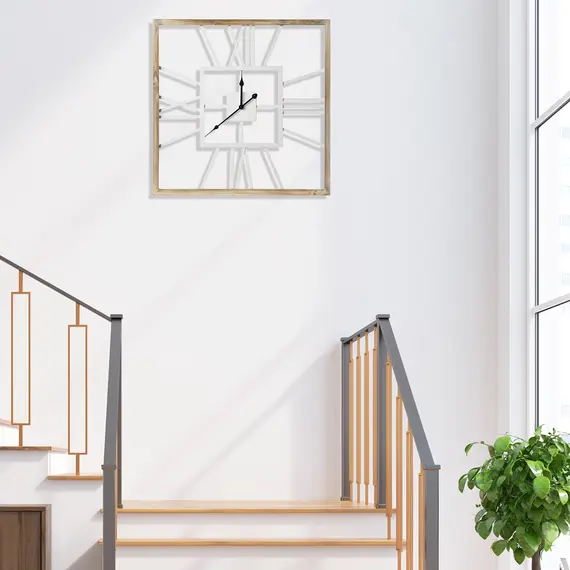 Buy Vintage Large Wall Clock with Roman Numerals, 60cm/24 Inch Silent Non Ticking Metal Wood Clocks for Living Room Kitchen, Distressed White, 7 image