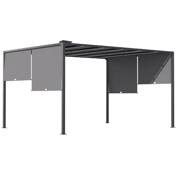 Buy 3(m) x 4m Metal Pergola with LED Lights, Outdoor Garden Pergola with Sliding Roof, Solar Powered, for BBQ, Lawn, Dark Grey