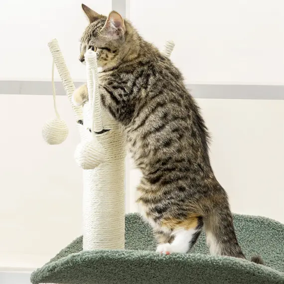 Buy Cat Tree, Climbing Kitten Cat Tower Activity Center for Indoor Cats with Sisal Scratching Post, Hammock, Kitten Bed, Hanging Ball Toy, Green, 8 image