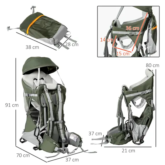 Buy Hiking Backpack Carrier with Removable Small Bag, Outdoor Child Carrier with Stand, Rain Cover, Sunshade Shield, Adjustable Waist Belt, 3 image
