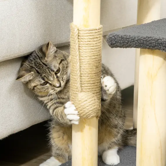 Buy 48cm Cat Tree, 3-Layer Kitty Ladder, Cat Climbing Toy, Cat Tower with Ball Toy Jute Scratching Post, Grey, 9 image