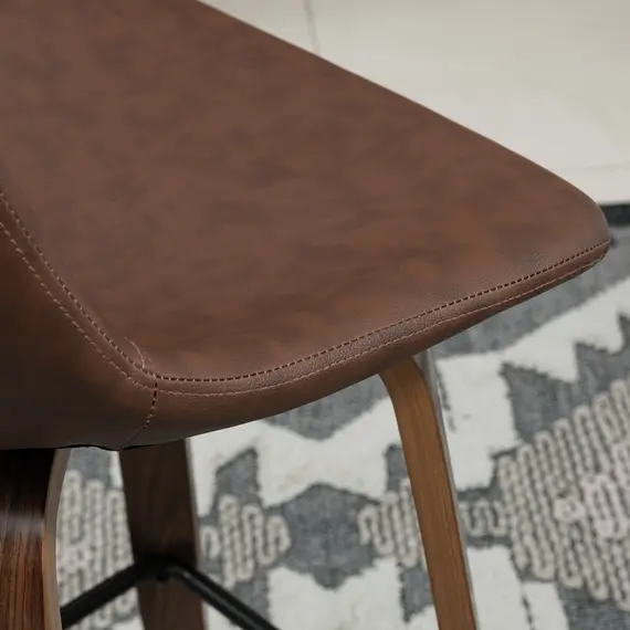 Buy Bar Stools Set of 2, Breakfast Bar Chairs, PU Leather Upholstered Kitchen Stools w/ Backs, Wood Legs for 89-99cm Bar Table, Brown, 9 image