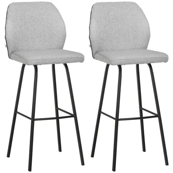 Buy Bar Stools Set of 2, Linen-Touch Upholstered Bar Chairs, Kitchen Stools with Backs and Steel Legs, Light Grey