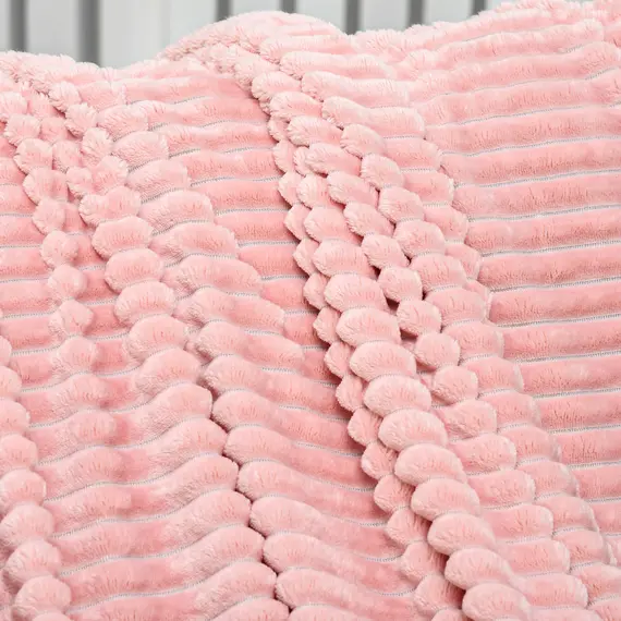 Buy Flannel Fleece Throw Blanket, Fluffy Warm Throw Blanket, Striped Reversible Travel Bedspread, Single Size, 152 x 128cm, Pink, 8 image
