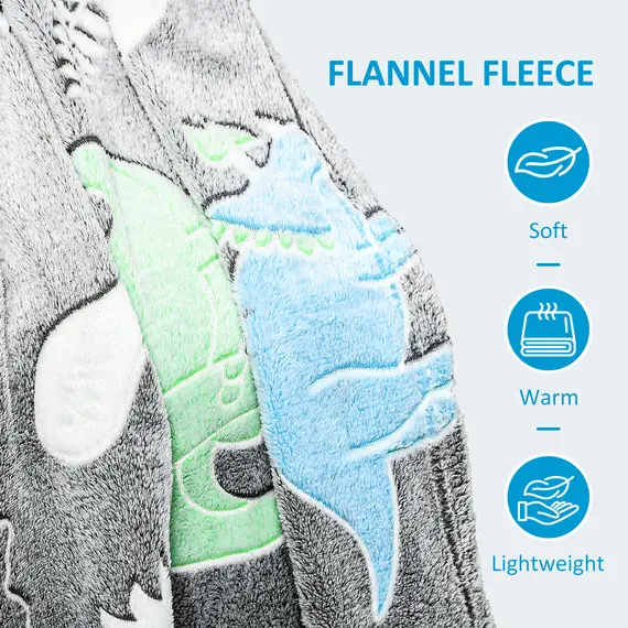 Buy Glow in The Dark Flannel Fleece Throw Blanket, Fluffy Warm Throw Blanket, Kids Dinosaur Luminous Blanket, 203x153cm, Grey, 4 image
