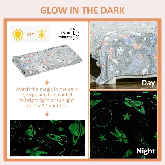 Buy Glow in The Dark Flannel Fleece Throw Blanket, Fluffy Warm Throw Blanket, Kids Galaxy Stars Luminous Blanket, 203x153cm, Grey, 5 image
