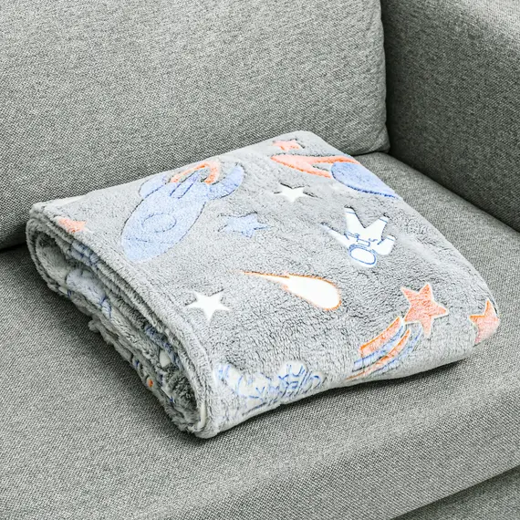 Buy Glow in The Dark Flannel Fleece Throw Blanket, Fluffy Warm Throw Blanket, Kids Galaxy Stars Luminous Blanket, 203x153cm, Grey, 8 image