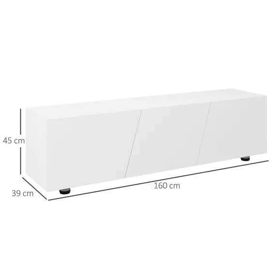 Buy TV Cabinet Stand for TVs up to 70", High Gloss Doors TV Unit with 3 Cupboards, Storage Shelves and 2 Cable Holes for Living Room, White, 3 image