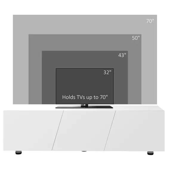 Buy TV Cabinet Stand for TVs up to 70", High Gloss Doors TV Unit with 3 Cupboards, Storage Shelves and 2 Cable Holes for Living Room, White, 7 image