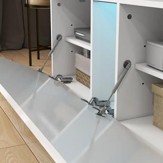 Buy TV Cabinet Stand for TVs up to 70", High Gloss Doors TV Unit with 3 Cupboards, Storage Shelves and 2 Cable Holes for Living Room, White, 9 image