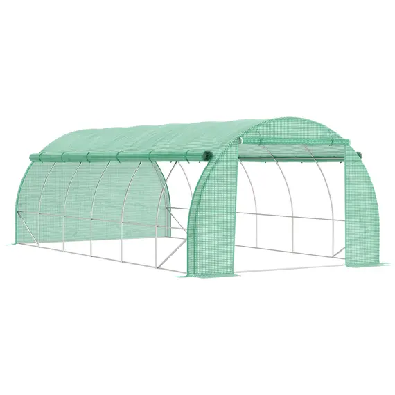 Buy Polytunnel Greenhouse Walk-in Grow House Tent with Roll-up Sidewalls, Zipped Door and 12 Windows, 6x3x2m Green
