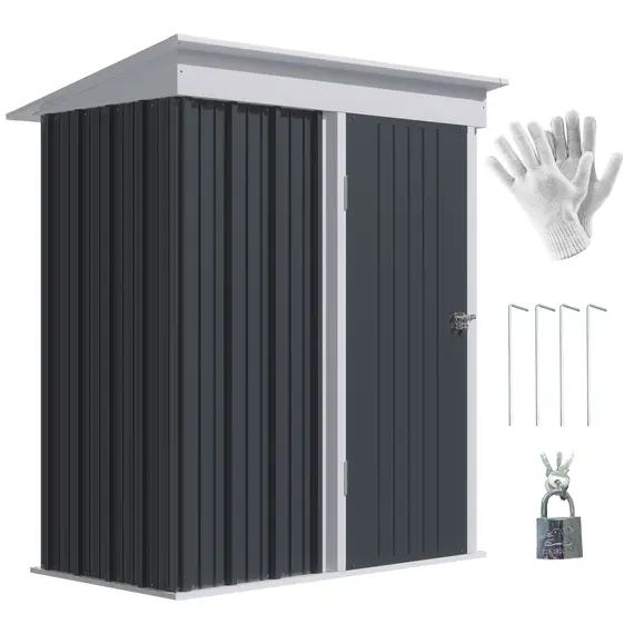 Buy Metal Garden Shed, Outdoor Lean-to Shed for Tool Motor Bike, with Adjustable Shelf, Lock, Gloves, 5'x3'x6',  Dark Grey