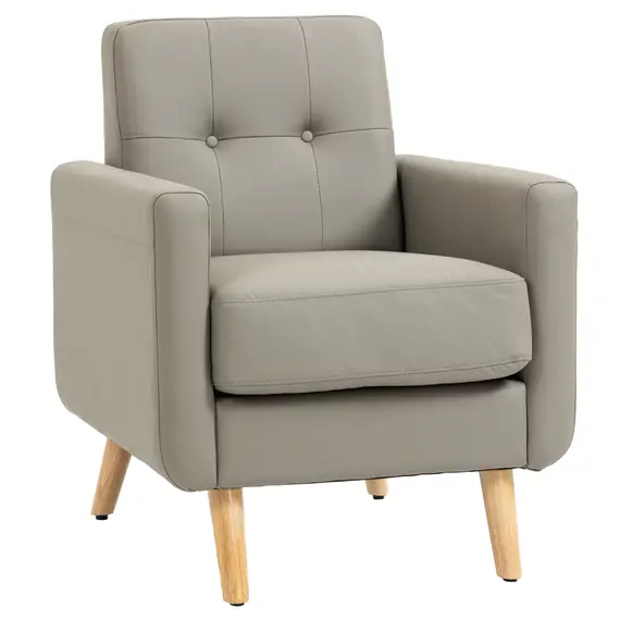 Buy Retro Accent Chair, Tufted Living Room Chairs, PU Leather Armchair for Bedroom, Home Office, Grey