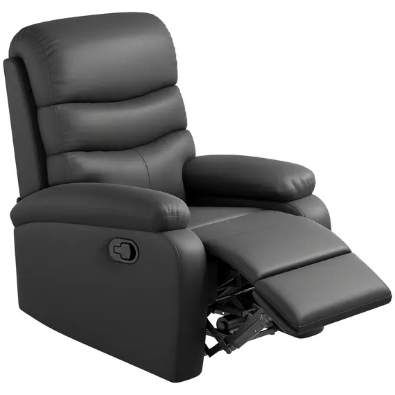 Buy PU Leather Reclining Chair, Manual Recliner Chair with Padded Armrests, Retractable Footrest and Wood Frame, Black