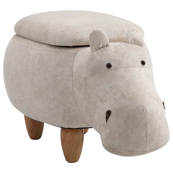 Buy Hippo Storage Stool Cute Decoration Footrest Wood Frame Legs with Padding Lid Ottoman Animal Furniture Cream 36 x 65cm
