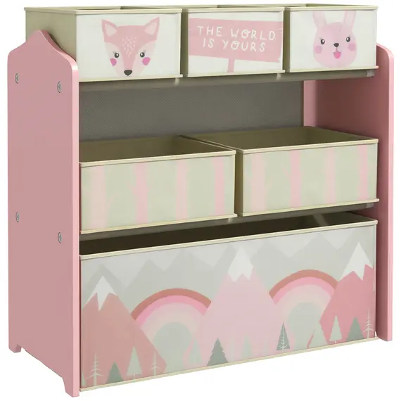 Buy Kids Storage Unit, Toy Storage Organiser, with Six Fabric Bins, for Bedrooms, Playrooms, Nurseries - Pink