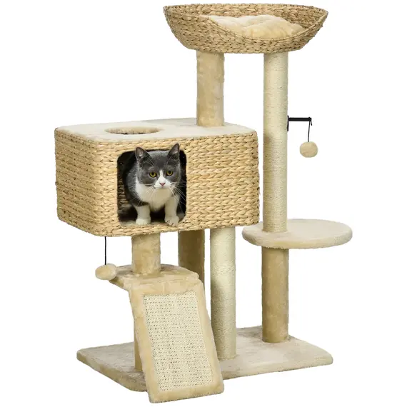 Buy 95cm Cat Tree Tower for Indoor Cats, with Scratching Post, Cat House, Toy Ball, Platform - Beige