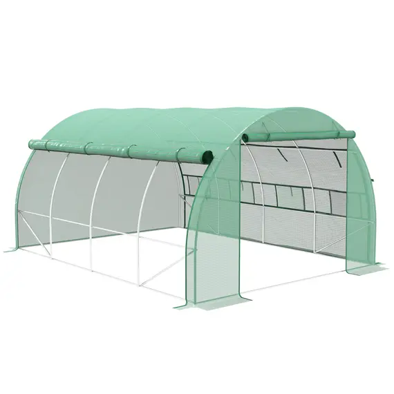 Buy Polytunnel Greenhouse Walk-in Grow House Tent with Roll-up Sidewalls, Zipped Door and 8 Windows, 4x3x2m Green