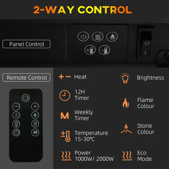 Buy HOMCOM 1000W/2000W Electric Fireplace w/ Surround, 92cm Freestanding Electric Fire w/ Remote Control, Overheat Protection, Timer, Eco Mode, White, 5 image