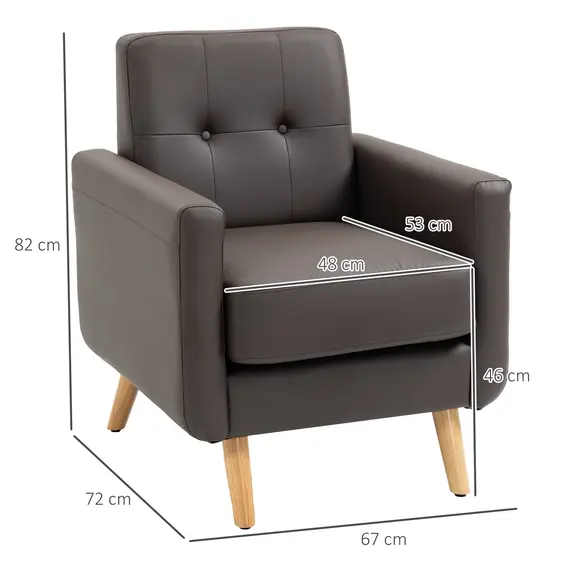 Buy Modern Accent Chair, Tufted Living Room Chairs, PU Leather Armchair for Bedroom, Home Office, Brown, 3 image