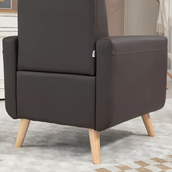 Buy Modern Accent Chair, Tufted Living Room Chairs, PU Leather Armchair for Bedroom, Home Office, Brown, 7 image