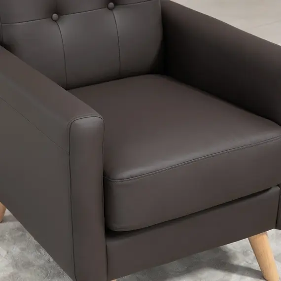 Buy Modern Accent Chair, Tufted Living Room Chairs, PU Leather Armchair for Bedroom, Home Office, Brown, 8 image