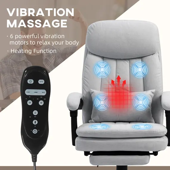 Buy Vibration Massage Office Chair with Heat, Microfibre Computer Chair with Footrest, Lumbar Support Pillow, Armrest, Reclining Back, Grey, 4 image