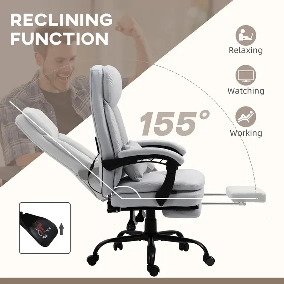 Buy Vibration Massage Office Chair with Heat, Microfibre Computer Chair with Footrest, Lumbar Support Pillow, Armrest, Reclining Back, Grey, 6 image