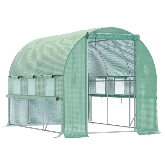 Buy Walk-in Polytunnel Greenhouse Green House with Roll-up Sidewalls, UV-resistant PE Cover, 3 x 2 x 2m, Green