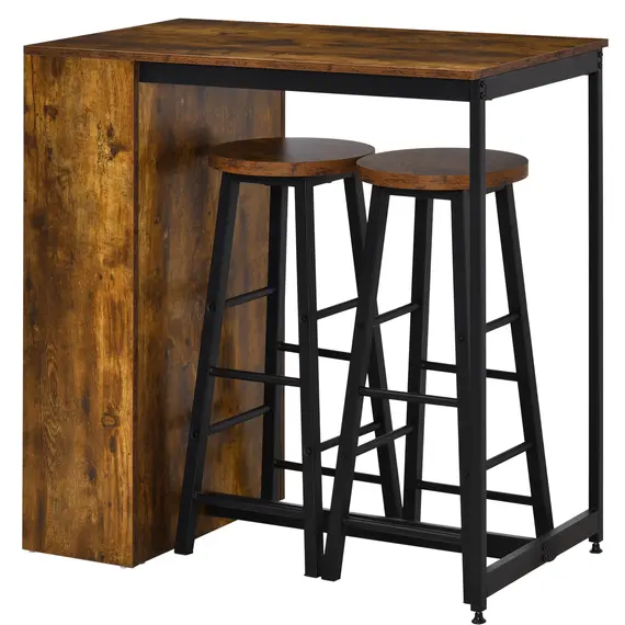 Buy Industrial Bar Table Set for 2, 3 Pieces Pub Table and Bar Stools with Storage Shelf for Kitchen