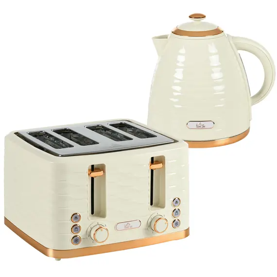 Buy 3000W 1.7L Rapid Boil Kettle & 4 Slice Toaster, Kettle and Toaster Set with 7 Browning Controls and Crumb Tray, Beige