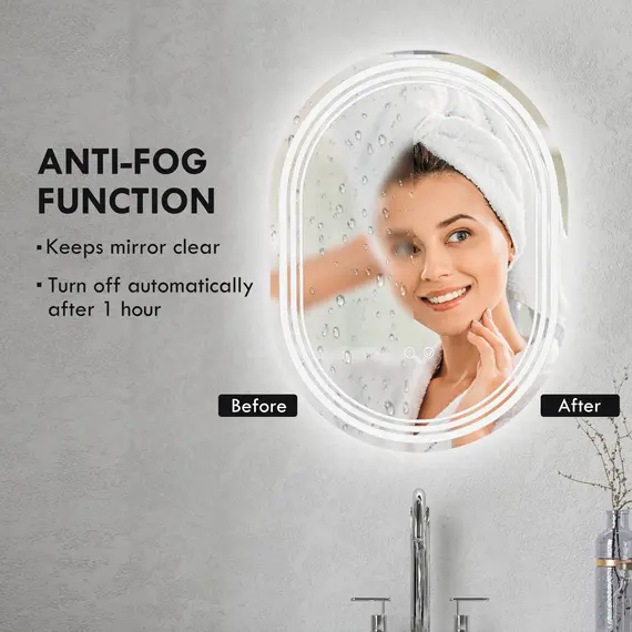 Buy kleankin 800 x 600mm Bathroom Mirror with LED Lights Makeup Mirror with Anti-fog Touch, Switch, Vertical or Horizontal, 6 image
