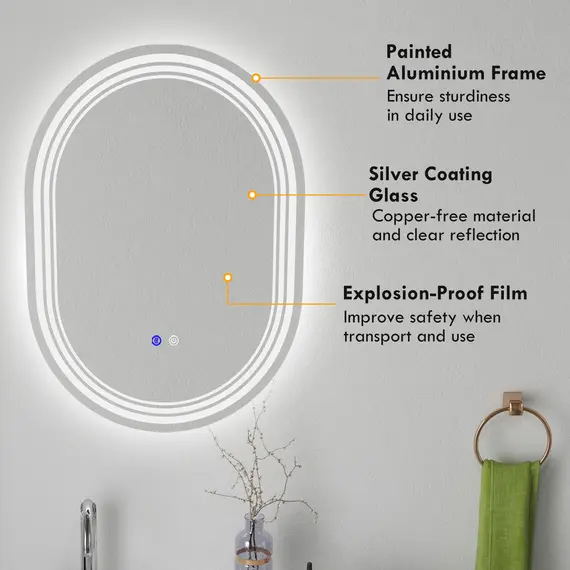 Buy kleankin 800 x 600mm Bathroom Mirror with LED Lights Makeup Mirror with Anti-fog Touch, Switch, Vertical or Horizontal, 7 image