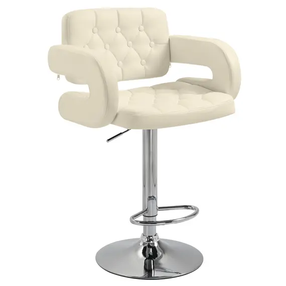 Buy PU Leather Upholstered Swivel Bar Stool, Height Adjustable with Back, Armrest, Footrest, Beige