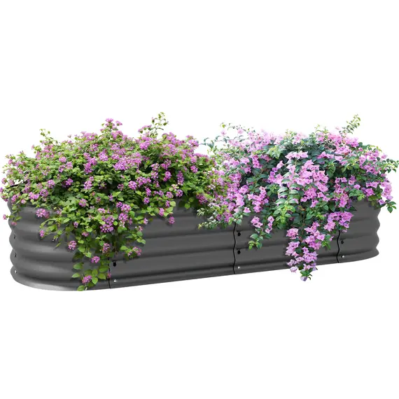 Buy Galvanised Raised Garden Bed, Metal Planter Box with Safety Edging, for Flowers, Herbs, Succulents, Dark Grey