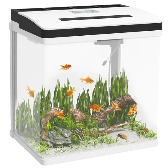 Buy 28L Glass Aquarium Fish Tank with Filter, LED Lighting, for Betta, Guppy, Mini Parrot Fish, Shrimp, 38 x 26 x 39.5cm