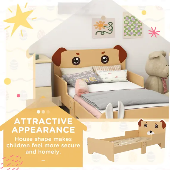 Buy ZONEKIZ Kids Bed for 3-6 Years Old, Puppy-Themed Design, 143 x 74 x 58 cm, Yellow, 4 image