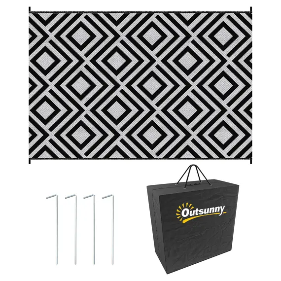 Buy Reversible Outdoor Rug, Plastic Straw Mat w/ Carry Bag Ground Stakes for Garden RV Picnic Beach Camping 182x274cm Black