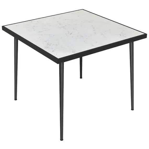 Buy Square Garden Table, Outdoor Dining Table for 4 with Marble Effect Tempered Glass Top and Steel Frame for Patio, White