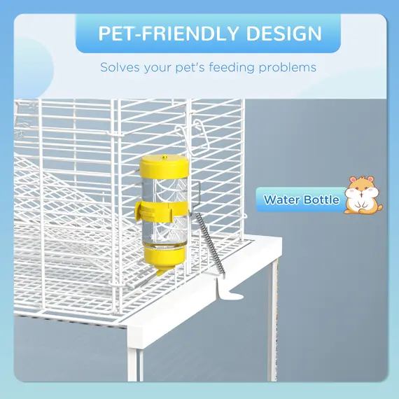 Buy PawHut Gerbil Cage, Dwarf Hamster Cage w/ Deep Glass Bottom, Ramps Platforms Hut Exercise Wheel Water Bottle - White, 5 image