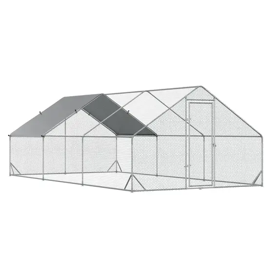 Buy Large Hen Coop, Galvanised Walk In Chicken Run with Cover, 6 x 3 x 2m, Silver
