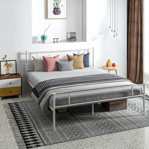 Buy HOMCOM King Bed Frame, Metal Bed Base with Headboard and Footboard, Metal Slat Support and 31cm Underbed Storage Space, 2 image