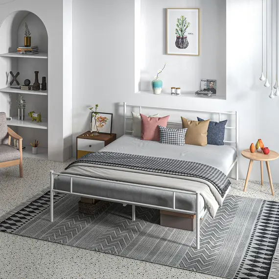 Buy HOMCOM King Bed Frame, Metal Bed Base with Headboard and Footboard, Metal Slat Support and 31cm Underbed Storage Space, 7 image