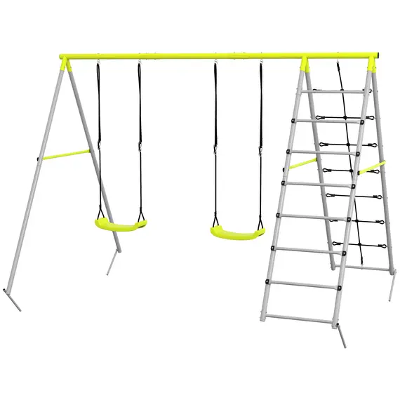 Buy Outsunny 4 in 1 Metal Garden Swing Set with Double Swings Climber Climbing Net Green