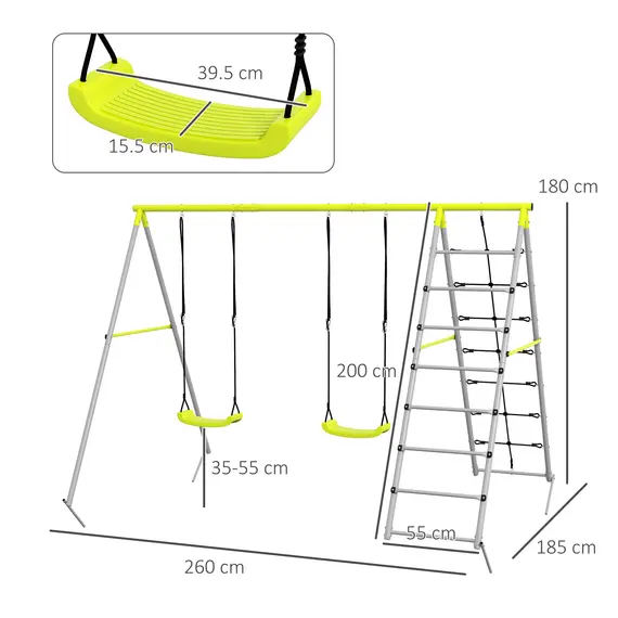 Buy Outsunny 4 in 1 Metal Garden Swing Set with Double Swings Climber Climbing Net Green, 3 image