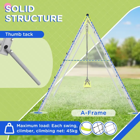 Buy Outsunny 4 in 1 Metal Garden Swing Set with Double Swings Climber Climbing Net Green, 4 image