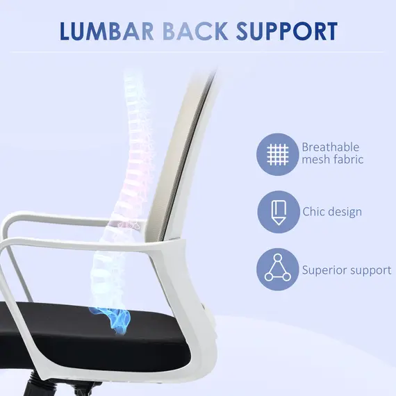 Buy Vinsetto Ergonomic Desk Chair Mesh Office Chair with Adjustable Height Armrest and 360Â° Swivel Castor Wheels Black, 6 image