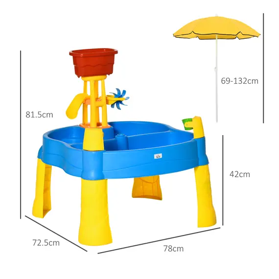 Buy HOMCOM 2 in 1 Sand and Water Table w/ Accessories, Adjustable Parasol - Multicoloured, 3 image